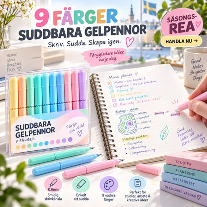 ✍️ 50 % RABATT! Skriv, sudda och rätta direkt – set med 9 raderbara gelpennor för skola, kontor och vardag