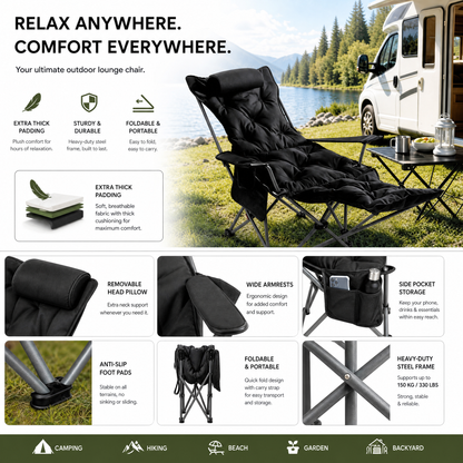 🪑 50% RABATT! 🌿 Bärbar justerbar utomhusfällstol – lätt, stadig och mångsidig – perfekt för trädgården, camping, stranden eller uteplatsen – lätt att bära och sätta upp 🏕️✨