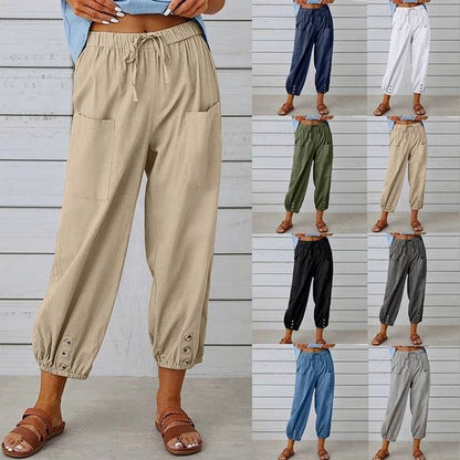 💓50% RABATT!💞 Dambyxor med vida raka ben – Andningsbar bomull och linne, smickrande passform och praktiska fickor 👖