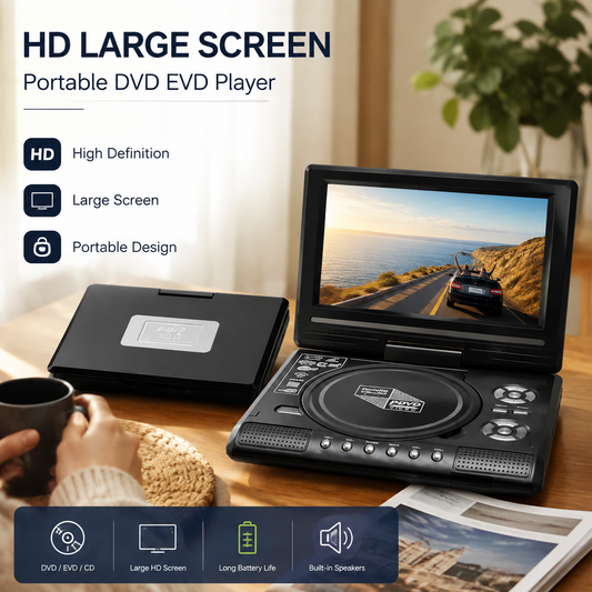 📺 7,8" HD bärbar DVD/EVD-spelare – stor skärm, laddningsbar och kompatibel med DVD/CD/USB/SD – perfekt för hemmet och resor 🔥 50% RABATT
