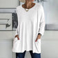 🔥Rund hals Långärmad lös ficka Solid T-shirt