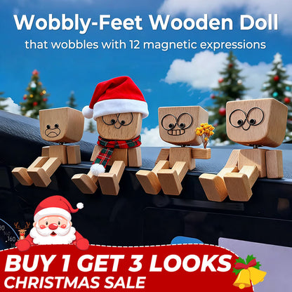 🔥 Charmig Liten Gungande Träfigur & 12 st Magnetiska Uttrycksansikten