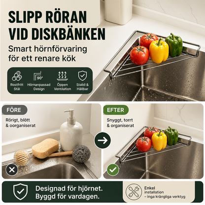 Förvaringshylla i rostfritt stål för hörn diskbänk