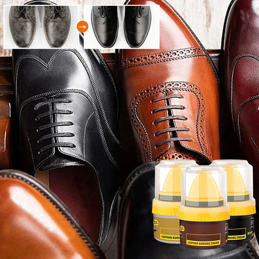 👞 KÖP 1 FÅR 1 GRATIS! ✨ LÄDERRESTOERINGSKRÄM - Återställer Färg & Reparerar Repor, Djupconditionering för Skor och Väskor, Enkel Applicering med Börste 🧽✨