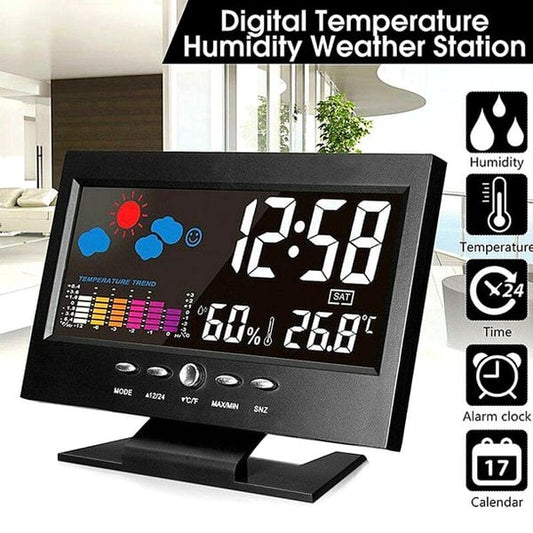 🔥Digital LED -temperaturfuktighet Monitor Väderprognos LED -bordsvattenklocka