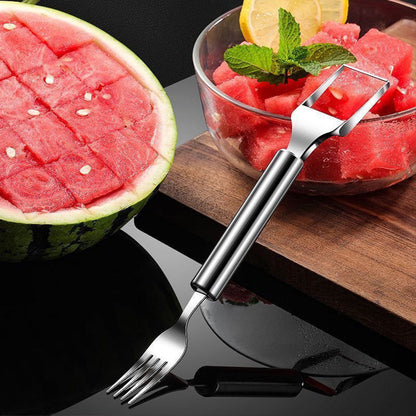 🔥 Köp 1 få 1 gratis🔥2 i 1 Fruktskärare i rostfritt stål Gaffelskivare