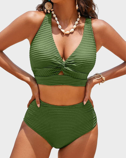 👙👙2025 Ny modell ~60% RABATT 👙Bikineset med hög midja och texturerad knut framtill