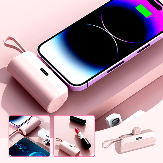 Bärbar powerbank med hög kapacitet och inbyggda kablar
