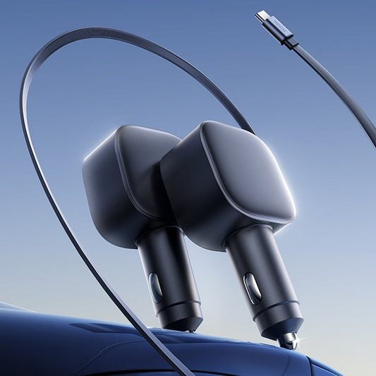 ⚡ Kompakt indragbar billaddare – Snabbladdning med självrullande kabel, dubbla USB-portar för alla enheter 🚗📱