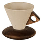 Vintage kaffemugg med trähandtag och träfat