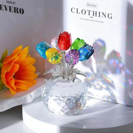 🌹 Evig Kristallrosblomma Figurin i Vas
