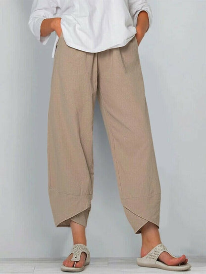 👖 50% RABATT ✨ | Asymmetriska Vintagebyxor – Elastisk Midja & Praktiska Fickor