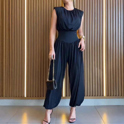 💎 -50 % på elegant jumpsuit med hög midja！💎 Vadderade axlar, korsettmidja och dramatiskt högt slits för ett kraftfullt uttryck✨
