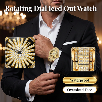 ⌚ 50% RABATT NU! 💎 Herrklocka med isbelagd urtavla och roterande visare – Glittrande Kristaller, Exakt Kvarts & Slitstarkt Mineralglas ✨