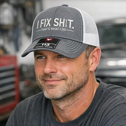 🧢 TIDSBEGRÄNSAT 50% RABATT! ✨ "I Fix Shit" broderad keps – Andningsbart nät, solskydd, modig och humoristisk present 🛠️
