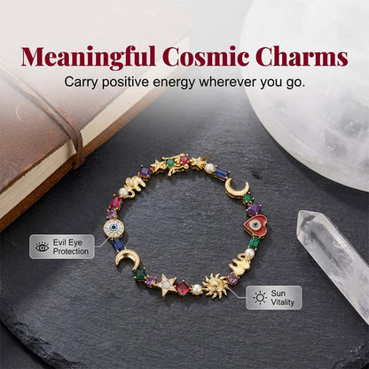 💫 50% RABATT NU! 🌙 Armband med Himlenska Motiv – Sol, Måne & Stjärnor – Färgglada Kristaller & Mystisk Design 🌟