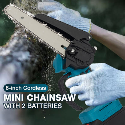 🔧 50% RABATT NU! 6‑tums sladdlös minimotorsåg med 2 batterier – kraftfull, lätt & ergonomisk – perfekt för ved, beskärning och trädgårdsarbete 🌲⚡