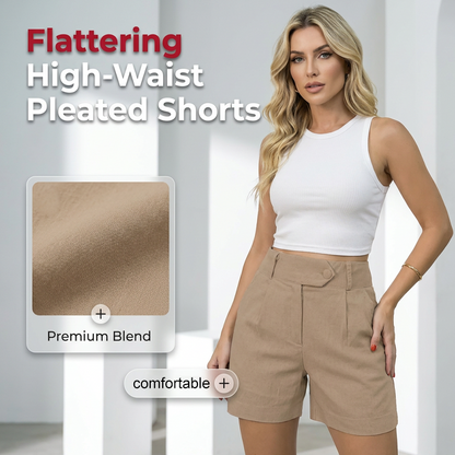 Kvinnors högmidjade veckade shorts