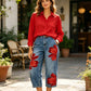 👖 BEGRÄNSAD TID 50% RABATT! ✨ Damjeans med vida ben och blommönster – Unika applikationer, mjuka, 6 färger 🌸