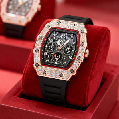 ⏳Begränsad tid 50 % Rabatt⏰Lyxbetonad herrklocka tunnformad modell strass diamanter⌚