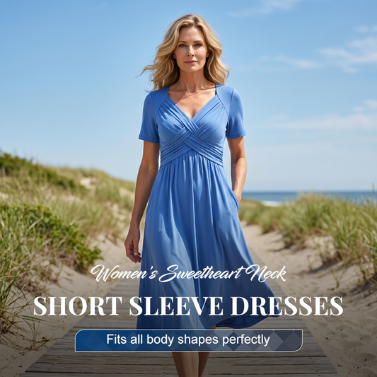 👗💙 50% RABATT IDAG! ✨ Damernas V-ringad kortärmad långklänning 🌸 Elegant flytande passform, bekvämt tyg och avslappnad vardagsstil