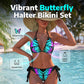 Färgglad bikini med halterneck och fjärilsmönster