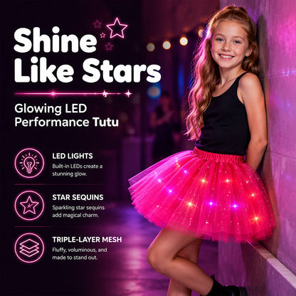 🏆 Sista dagen 50% RABATT!🎁LED-upplyst paljetthjärta stjärnnät prinsesskjol för flickor och vuxna
