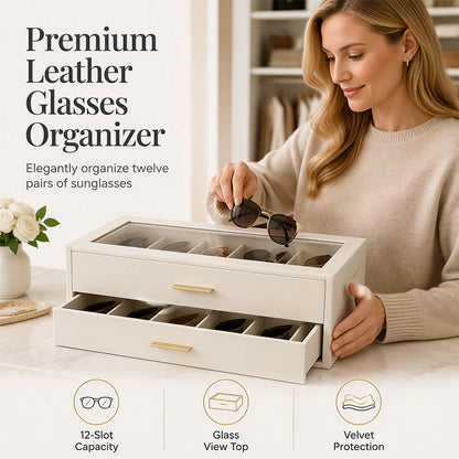 🕶️ 50 % rabatt! 📦 Förvaringslåda för solglasögon i två våningar — Lock av klarglas, dammtät och platsbesparande — Perfekt för att förvara och snyggt visa upp din glasögonsamling ✨