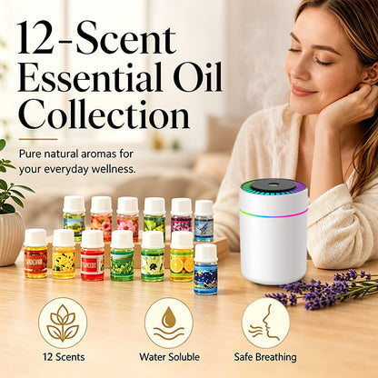 ✨ 50% RABATT NU! 12‑pack vattenlösliga eteriska oljor – en doft för varje stämning – perfekt för diffusorer, luftfuktare och avkoppling 🌸🕯️