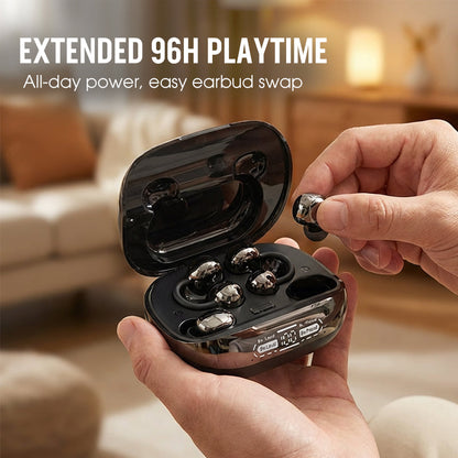 🎧 50 % RABATT NU! ⚡ Bluetooth 6.0 clip-on & in-ear trådlösa hörlurar – 96 timmars speltid, riktad ljudteknik & AI-brusreducering – perfekt för träning och avkoppling 🏃
