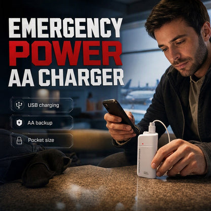 🔥50% RABATT NU🔦🔋 Portabel nödladdare till mobiltelefon Drivs med AA-batterier, inbyggd LED-ficklampa, perfekt för resor och nödsituationer utomhus