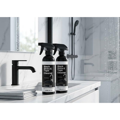 🚿50% RABATT NU! Kalkborttagningsspray för svarta handfat och blandare, envisa vattenfläcksborttagare, skrubbfri rengöring för badrumsinredning – för blandare, handfat och duschytor