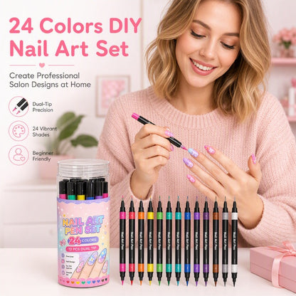 📢📢50% RABATT !!⏰️ 24 färger dubbeländade nagelkonstpennor set