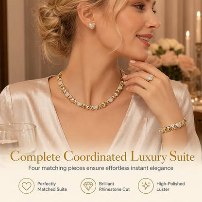 💛 50 % RABATT NU! 💎 Klassiskt smyckeset i hjärtform, 4 delar – halsband, armband, ring & örhängen i guldfärgad legering 🎀