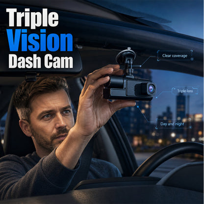 🚗 Dashcam med tre kameror: 1080P Full HD, fram/inuti/bak, mörkerseende, G-sensor, parkeringsläge