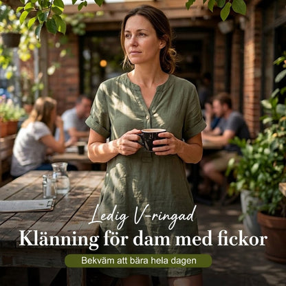 🏖️ 50% RABATT! 👗 Dam V-ringad tunikaklänning – ledig passform, fickor och andningsbar