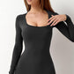 [Present till henne] Långärmad jumpsuit med fyrkantig hals och vida ben för kvinnor